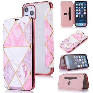 Bronzing Plating PU + TPU Horizontal Flip Leather Case with Holder & Card Slot For iPhone 12 Pro Max(Pink White)