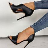 Vis mond sandalen vrouwelijke stiletto hakken holle vrouwen schoenen  grootte: 36 (zwart)
