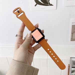 8-shape Buckle Retro Leather Replacement Strap Watchband For Apple Watch Series 7 & 6 & SE & 5 & 4 44mm  / 3 & 2 & 1 42mm(Yellow)