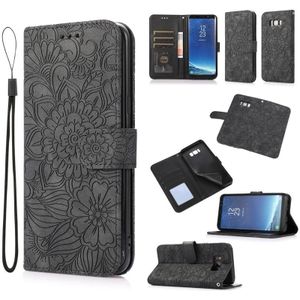 For Samsung Galaxy S8+ Skin Feel Embossed Sunflower Horizontal Flip Leather Case with Holder & Card Slots & Wallet & Lanyard(Black)