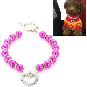 5 PCS Pet Supplies Pearl Necklace Pet Collars Cat and Dog Accessories  Size:M(Purple Red)