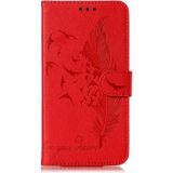 For Motorola Moto E(2020) / Moto E7 Feather Pattern Litchi Texture Horizontal Flip Leather Case with Wallet & Holder & Card Slots(Red)