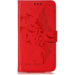 For Motorola Moto E(2020) / Moto E7 Feather Pattern Litchi Texture Horizontal Flip Leather Case with Wallet & Holder & Card Slots(Red)