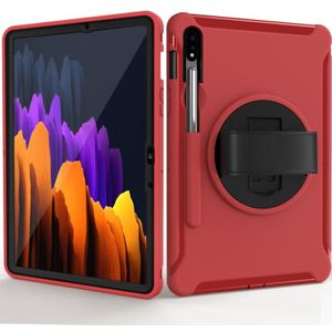 For Samsung Galaxy Tab S7 (2020) T870 360 Degree Rotation PC+TPU Protective Cover with Holder & Hand Strap(Red)