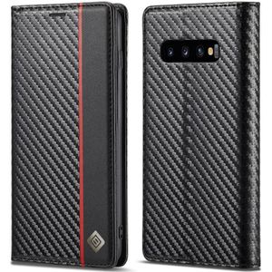 LC.IMEEKE Carbon Fiber PU + TPU Horizontal Flip Leather Case with Holder & Card Slot & Wallet For Samsung Galaxy S10(Vertical Black)