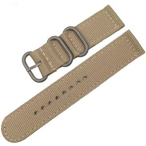 Washable Nylon Canvas Watchband  Band Width:20mm(Khaki with Silver Ring Buckle)