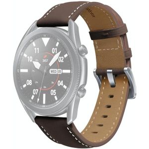 For Samsung Galaxy Watch3 41mm Genuine Leather Silver Buckle Replacement Strap Watchband(Dark Brown)