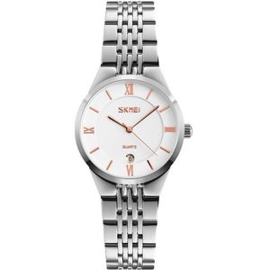 SKMEI 9139 Ladies/Man Fashion Quartz Watch Steel Band Waterproof Couple Watch For Women ?Platinum Pin?