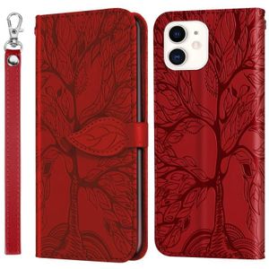 Life of Tree Embossing Pattern Horizontale Flip Leather Case met Holder & Card Slot & Wallet & Photo Frame & Lanyard Voor iPhone 11(Rood)