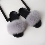 Fox Fur Slippers Flip-flops Non-slip Flat Fur Shoes Sandals for Women  Shoe Size:42-43(26cm)(Red)