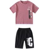 Two-piece Summer Childrens Loose Short-sleeved Casual Pants (Color:Purple Size:170)