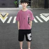 Two-piece Summer Childrens Loose Short-sleeved Casual Pants (Color:Purple Size:170)