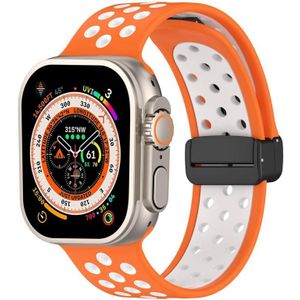 Voor Apple Watch Ultra 49 mm magnetische gesp siliconen horlogeband (oranje wit)
