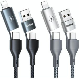 REMAX RC-011 1.2m 2.4A 4-in-1 USB to USB-C / Type-Cx2 + 8 Pin Fast Charging Data Cable(Black)