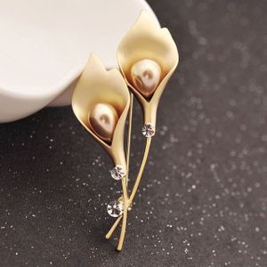 Pearl Brooch Pins With Drilled Leaves(Gold Pearl)