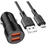 BOROFONE BZ19 Wisdom dubbele USB-poorten autolader met USB naar micro-USB-kabel