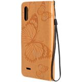 Voor LG K22 / K22 Plus 3D Butterflies Embossing Pattern Horizontale Flip Lederen Case met Holder & Card Slot & Wallet(Geel)