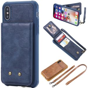 For iPhone XS / X Vertical Flip Shockproof Leather Protective Case with Long Rope  Support Card Slots & Bracket & Photo Holder & Wallet Function(Blue)