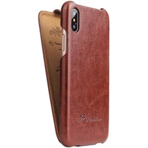 Fierre Shann Retro Oil Wax Texture Vertical Flip PU Leather Case for iPhone X / XS(Brown)