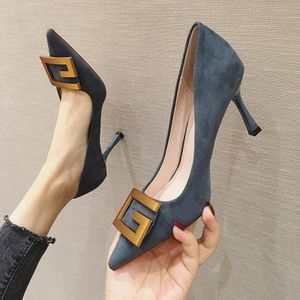 Dames Suede Hoge Hakken Stiletto Puntschoen Werkschoenen Professionele Etiquette Schoenen  Maat: 34 (Blauw 6cm)