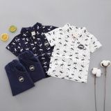 Childrens Two-piece Summer Crown Shirt For Boys (Color:Blue Size:110)