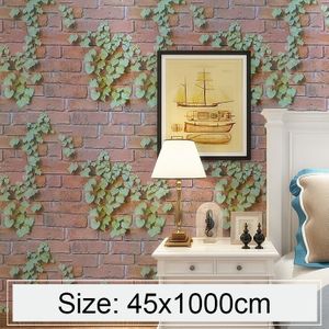 Creative 3D Parthenocissus Stone Brick Decoration Wallpaper Stickers Bedroom Living Room Wall Waterproof Wallpaper Roll  Size: 45 x 1000cm