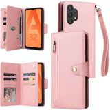 Voor Samsung Galaxy A32 5G Klinknagel Gesp 9 kaarten Drie vouw leren telefooncase (Rose Gold)