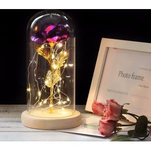 Simulation Roses Lights Glass Cover Decorations Crafts Valentines Day Gifts(Purple)