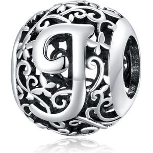 S925 Sterling Silver Mori Series Hollow Letters Beads DIY Bracelet Necklace Accessories(J)