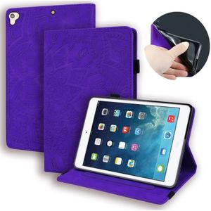 For iPad Pro 9.7 inch Calf Pattern Double Folding Design Embossed Leather Case with Holder & Card Slots & Pen Slot & Elastic Band(Purple)