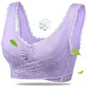 Front Cross Side Buckle Wireless Lace Bra Breathable Sport For Women  Size:M(Purple)