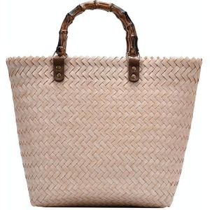 Retro Bamboo Draagbare Straw Strandtas (Beige)