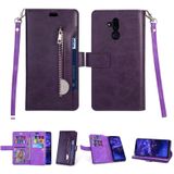 For Huawei Mate 20 lite Multifunctional Zipper Horizontal Flip Leather Case with Holder & Wallet & 9 Card Slots & Lanyard(Purple)