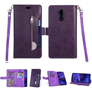 For Huawei Mate 20 lite Multifunctional Zipper Horizontal Flip Leather Case with Holder & Wallet & 9 Card Slots & Lanyard(Purple)