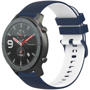 Voor Amazfit GTR 47 mm 22 mm geruite tweekleurige siliconen horlogeband (donkerblauw + wit)