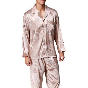 Men Long Sleeve Pajamas Set (Color:Beige Size:XL)
