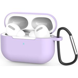 For AirPods Pro 3 Silicone Wireless Earphone Protective Case Cover with Lanyard Hole & Carabiner(Purple)