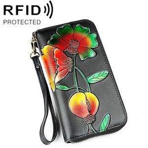 907 Antimagnetic RFID Women Flower Pattern Large Capacity Hand Wallet Purse Phone Bag with Card Slots(Colour)