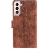For Samsung Galaxy S21 5G Skin Feel Crocodile Texture Magnetic Clasp Horizontal Flip PU Leather Case with Holder & Card Slots & Wallet(Brown)