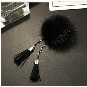 Fur Ball Brooch Chain Tassel Brooch For Women(Black)