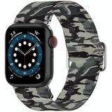Adjustable Elastic Print Watch Strap For Apple Watch Series 6 & SE & 5 & 4 44mm / 3 & 2 & 1 42mm(Camouflage Grey)