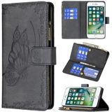 For iPhone 8 Plus / 7 Plus Flying Butterfly Embossing Pattern Zipper Horizontal Flip Leather Case with Holder & Card Slots & Wallet(Black)