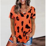 Leopard Texture Print Loose Short Sleeve T-Shirt for Ladies (Color:Orange Size:XXL)