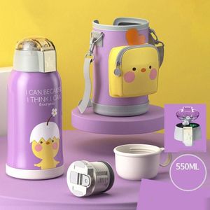 Smart Cartoon Animal Children Straw Cup Student Insulated Water Cup With Cup Cover  Style:Smart 316(Little Yellow Chicken)