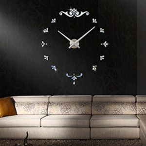 Bedroom Home Battery Operated Frameless Large 3D Mirror DIY Wall Sticker Mute Clock  Size: 100*100cm(Silver)