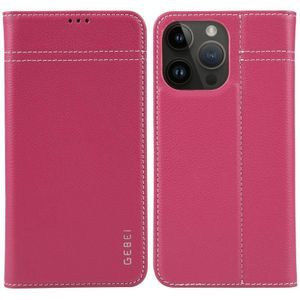 Voor iPhone 14 Pro GEBEI Top-grain horizontaal flip lederen telefoonhoesje (roze rood)
