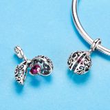 S925 Sterling Silver Pendant Round Pendant with Secret Fruit Pattern Opened with Heart-shaped Zircon Beads DIY Bracelet Necklace Accessories