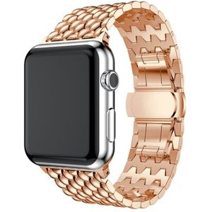 Dragon Grain Solid Stainless Steel Wrist Strap Watch Band for Apple Watch Series 3 & 2 & 1 42mm(Rose Gold)