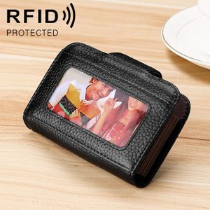 KB188 Horizontal Cowhide Leather Organ Shape Multiple Card Slots Anti-magnetic RFID Wallet for Ladies  with Transparent Window(Black)