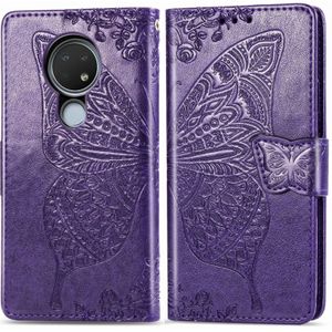 For Nokia 6.2 / 7.2 Butterfly Love Flower Embossed Horizontal Flip Leather Case with Bracket Lanyard Card Slot Wallet(Dark Purple)